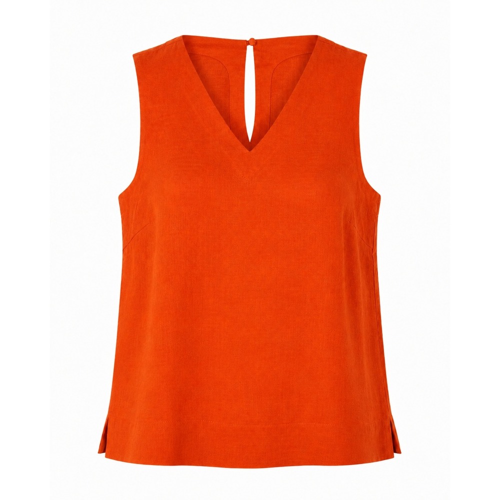 Nine Britton Carter Tank Orange Sleeveless V-Neck Keyhole Back Top Large NEW